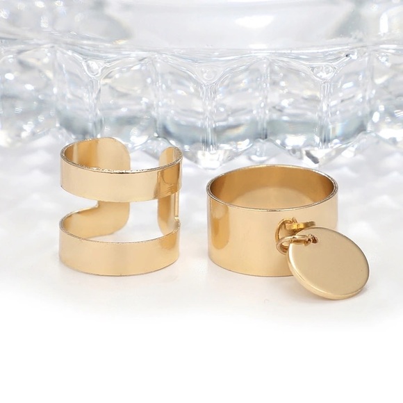 2-piece Reflective Minimalist Gold Coin Ring Set - Picture 6 of 7